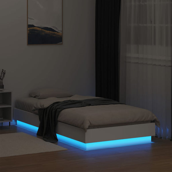 Weißes Bettgestell mit LED-Beleuchtung Virginie 75x190cm