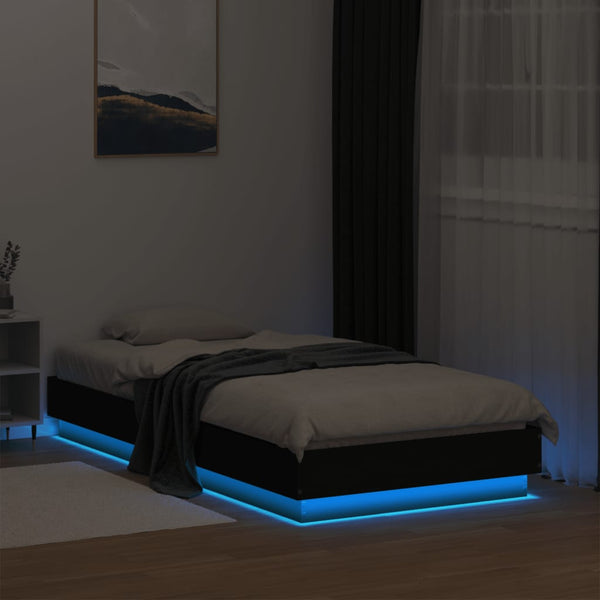 Schwarzes Bettgestell mit LED-Beleuchtung Virginie 75x190cm