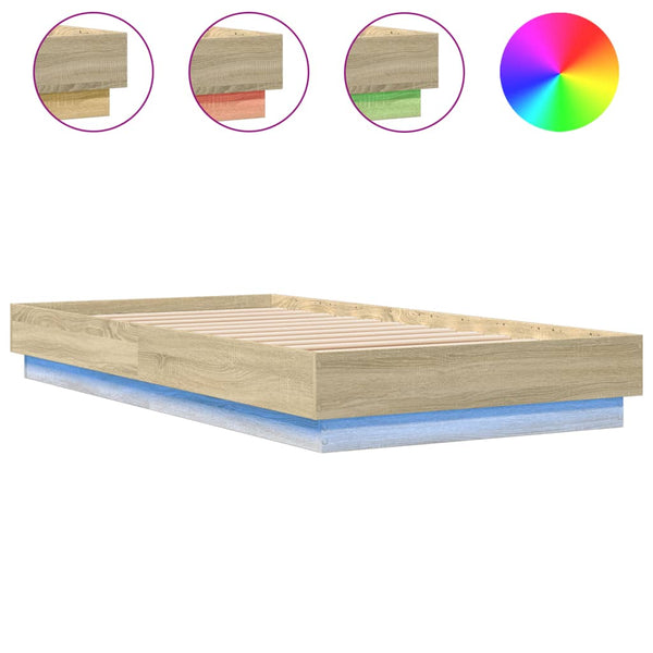 Sonoma-Eiche Bettrahmen mit LED-Beleuchtung Virginie 75x190cm