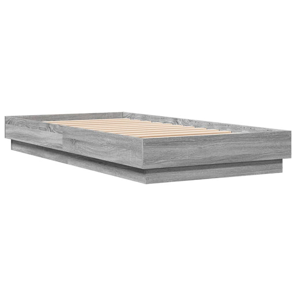 Graues Bettgestell mit LED-Beleuchtung Virginie 75x190cm