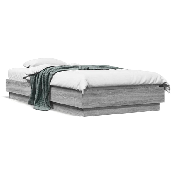 Graues Bettgestell mit LED-Beleuchtung Virginie 75x190cm