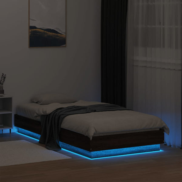 Bettrahmen aus brauner Eiche mit LED-Beleuchtung Virginie 75x190cm