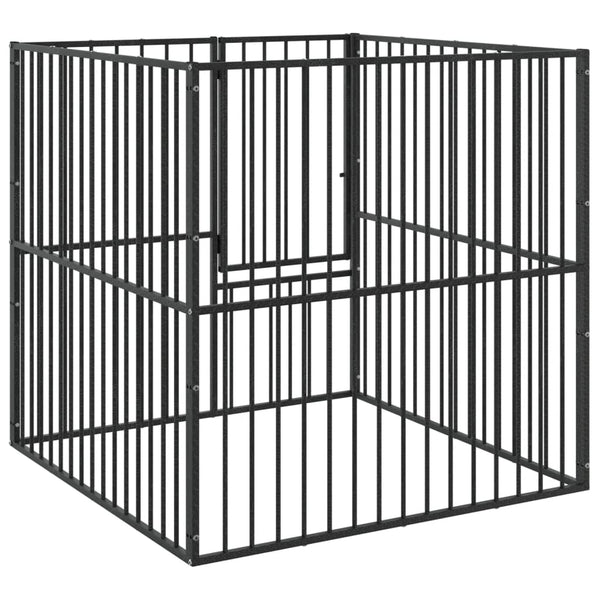 Schwarzer Hundekäfig Hermihe (4 Paneele aus verzinktem Stahl)