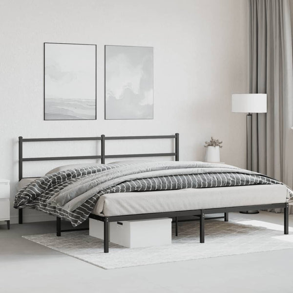 Schwarzes Metallbettgestell mit Kopfteil Mincu 193x203cm