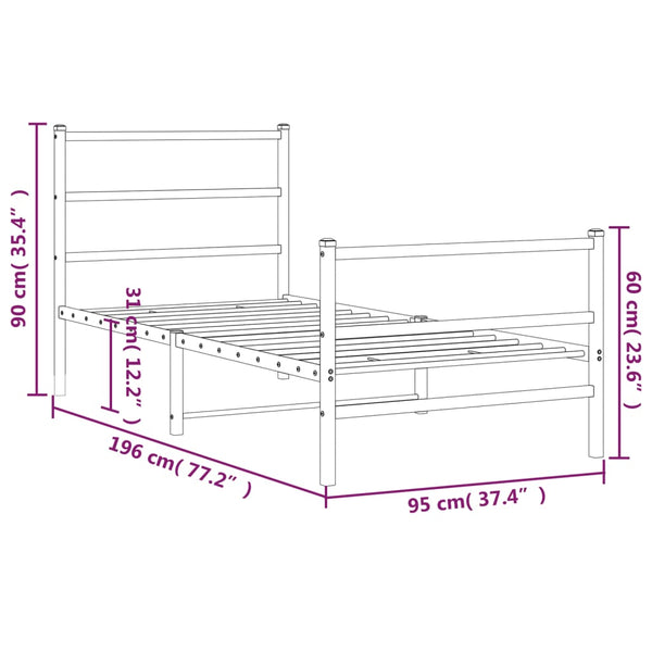 Schwarzes Metallbettgestell mit Kopfteil Mincu 90x190cm