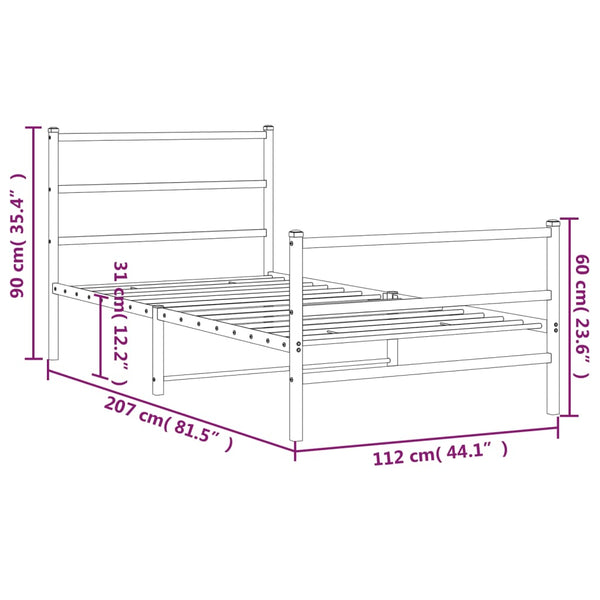 Schwarzes Metallbettgestell mit Kopfteil Mincu 107x203cm