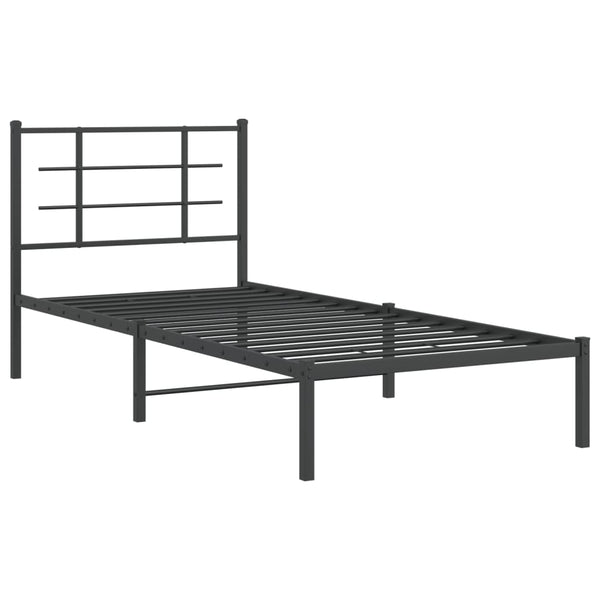 Schwarzes Metallbettgestell mit Kopfteil Lucuta 90x190cm