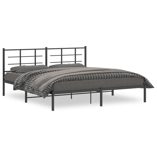 Schwarzes Metallbettgestell mit Kopfteil Lucuta 183x213cm