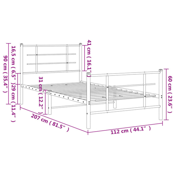 Schwarzes Metallbettgestell mit Kopfteilen Lucuta 107x203cm
