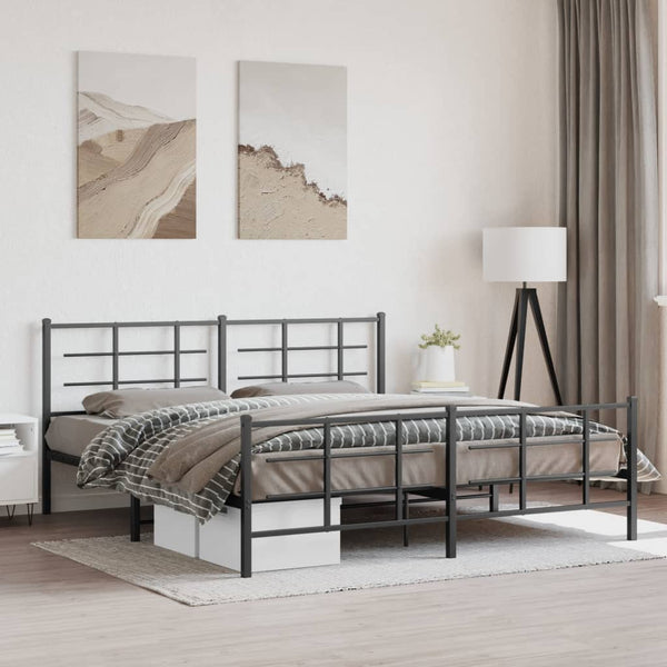 Schwarzes Metallbettgestell mit Kopfteilen Lucuta 183x213cm