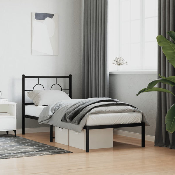 Schwarzes Metallbettgestell mit Kopfteil Lulah 75x190cm