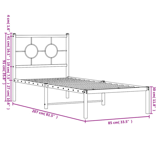 Schwarzes Metallbettgestell mit Kopfteil Lulah 80x200cm