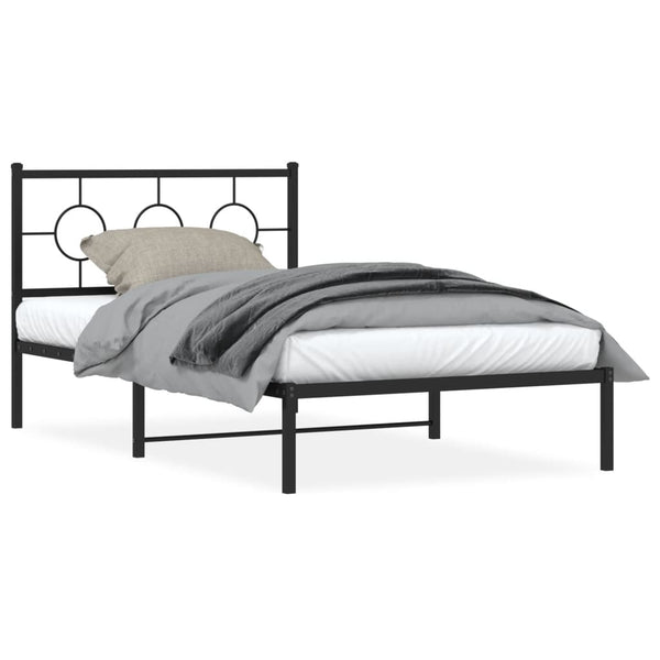 Schwarzes Metallbettgestell mit Kopfteil Lulah 107x203cm