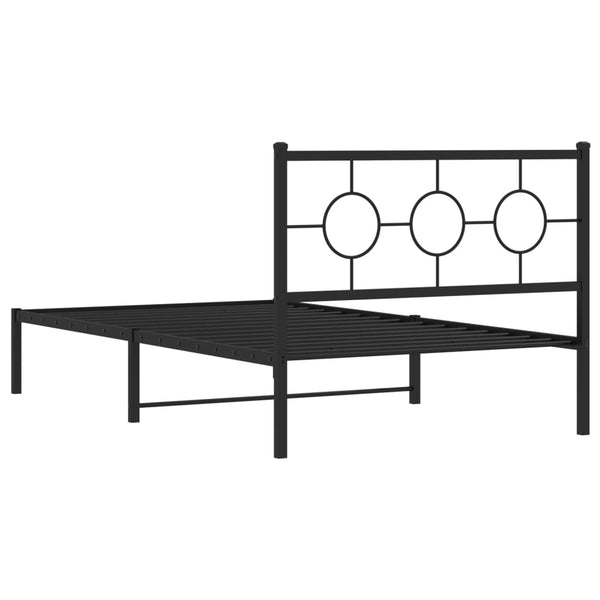 Schwarzes Metallbettgestell mit Kopfteil Lulah 107x203cm