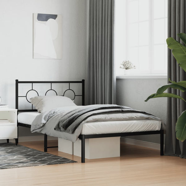 Schwarzes Metallbettgestell mit Kopfteil Lulah 107x203cm
