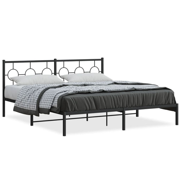 Schwarzes Metallbettgestell mit Kopfteil Lulah 183x213cm