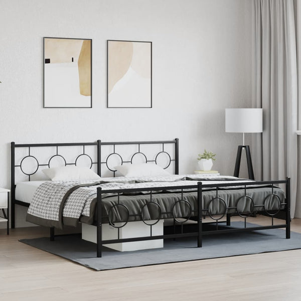 Schwarzes Metallbettgestell mit Kopfteil Lulah 193x203cm