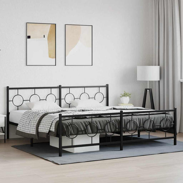 Schwarzes Metallbettgestell mit Kopfteil Lulah 200x200cm