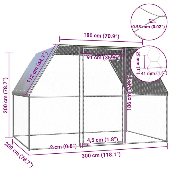 Hopea ja harmaa kanahäkki Actuan 3x2x2 m (galvanoitu teräs)
