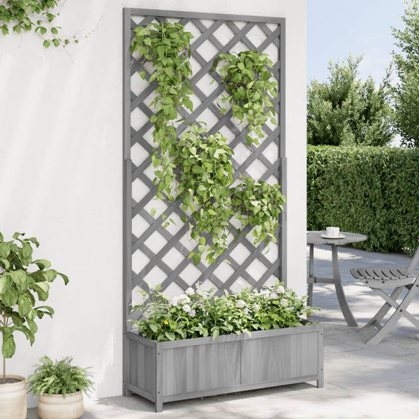 Blumenkasten mit Rankgitter Kaetana grau (Fichte)