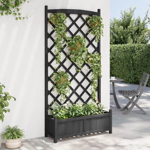 Blumenkasten Maer (sechs) mit Rankgitter in Schwarz