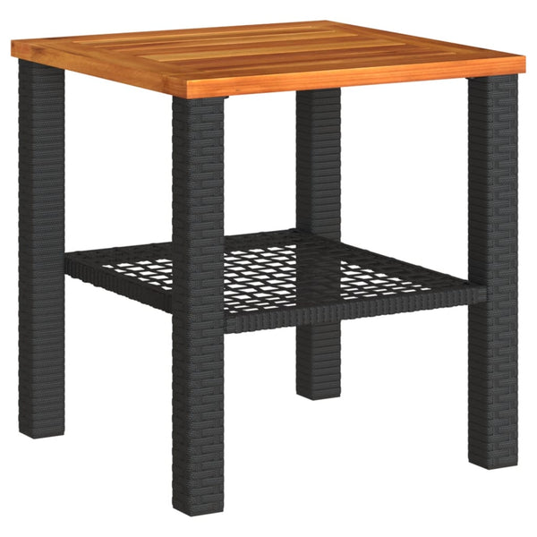 Schwarzer Gartentisch Geler 40x40x42cm (Polyrattan und Akazienholz)