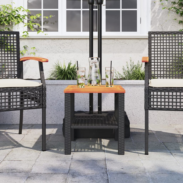 Schwarzer Gartentisch Geler 40x40x42cm (Polyrattan und Akazienholz)