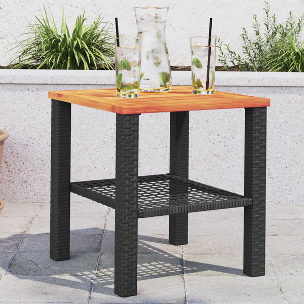 Schwarzer Gartentisch Geler 40x40x42cm (Polyrattan und Akazienholz)