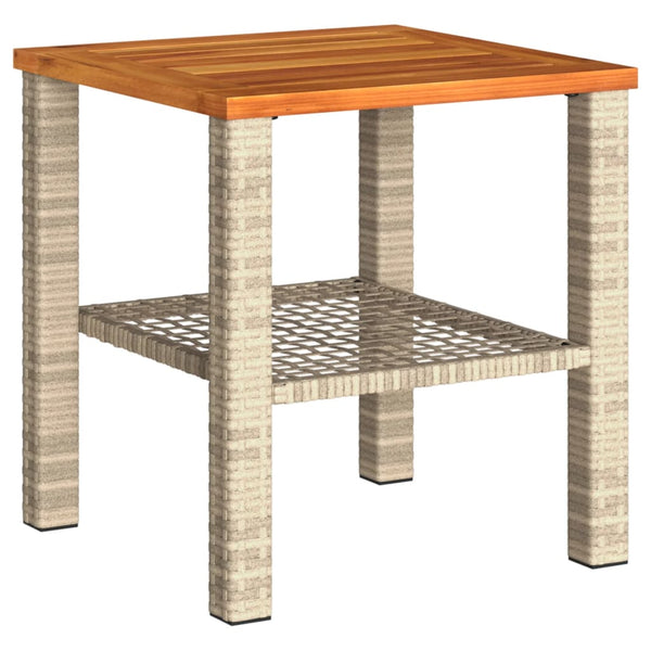 Beiger Gartentisch Geler 40x40x42cm (Polyrattan und Akazienholz)