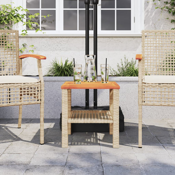 Beiger Gartentisch Geler 40x40x42cm (Polyrattan und Akazienholz)