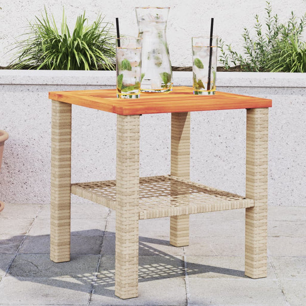 Beiger Gartentisch Geler 40x40x42cm (Polyrattan und Akazienholz)