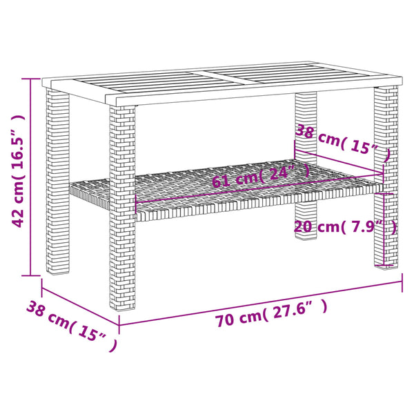 Gartentisch Geler 70x38x42cm (Polyrattan und Akazienholz), schwarz