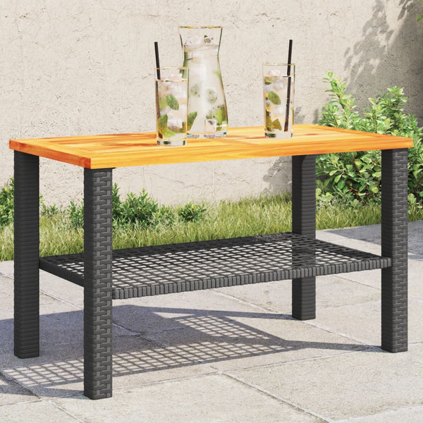 Gartentisch Geler 70x38x42cm (Polyrattan und Akazienholz), schwarz