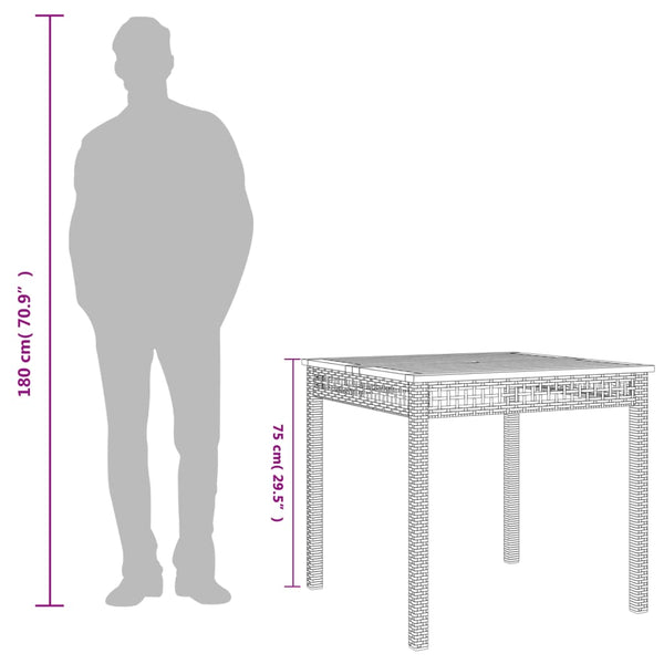 Grauer Gartentisch Geler 80x80x75cm (Polyrattan und Akazienholz)