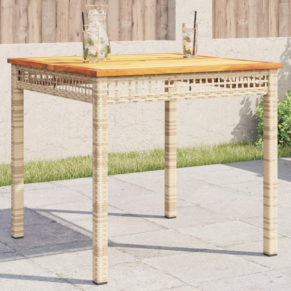 Beiger Gartentisch Geler 80x80x75cm (Polyrattan und Akazienholz)