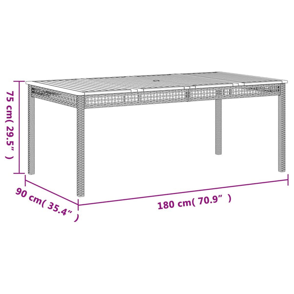 Gartentisch Geler Grau 180x90x75cm (Polyrattan und Akazienholz)