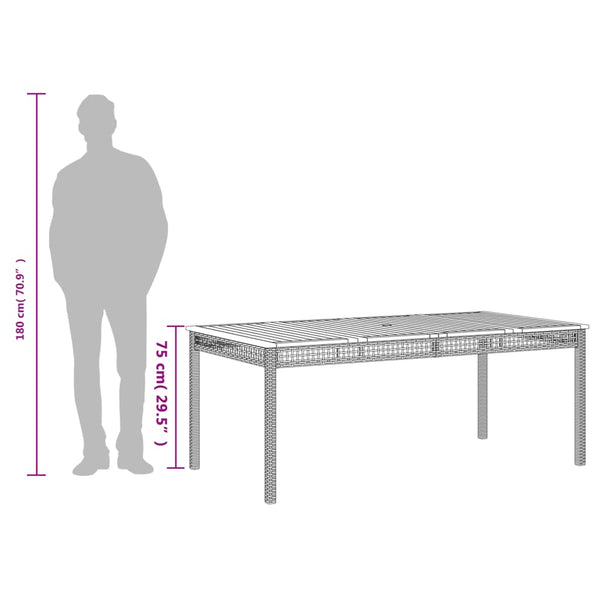Gartentisch Geler Grau 180x90x75cm (Polyrattan und Akazienholz)