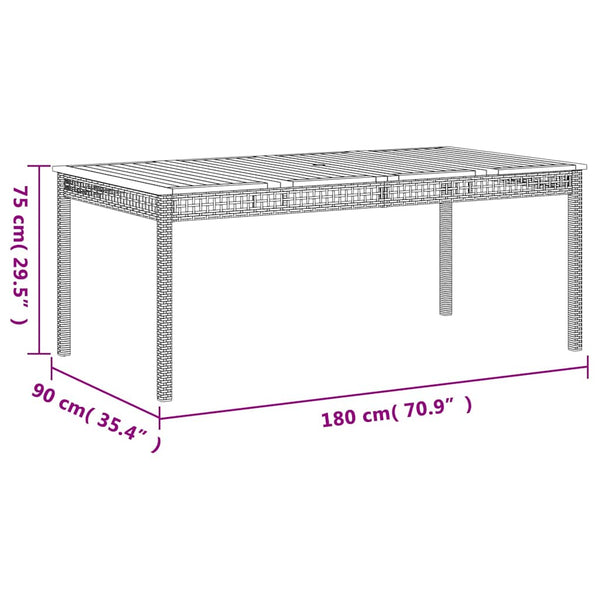 Beiger Gartentisch Geler 180x90x75cm (Polyrattan und Akazienholz)