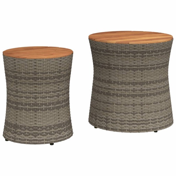 Graue Beistelltische Hilte (2 Stück Tischplatte Holz Polyrattan)
