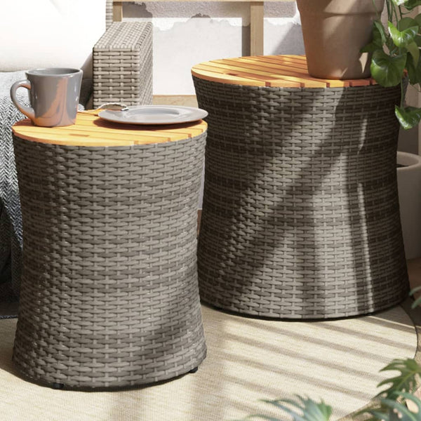 Graue Beistelltische Hilte (2 Stück Tischplatte Holz Polyrattan)
