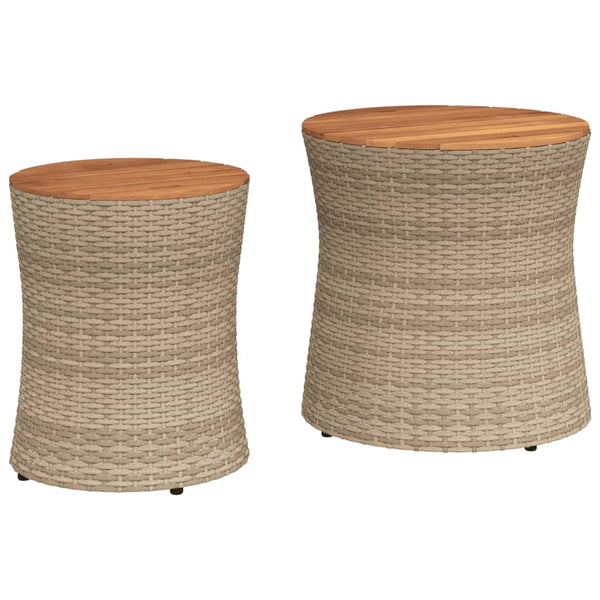 Hilte beige Beistelltische (2 Stück Polyrattan-Tischplatte Holz)