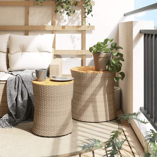 Hilte beige Beistelltische (2 Stück Polyrattan-Tischplatte Holz)