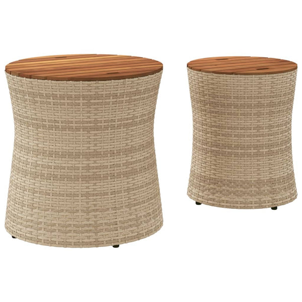 Hilte beige Beistelltische (2 Stück Polyrattan-Tischplatte Holz)
