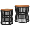 Schwarzer Hilte Beistelltisch (2-teilige Holzplatte Polyrattan)