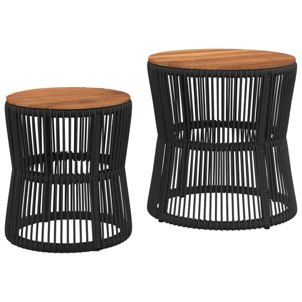 Schwarzer Hilte Beistelltisch (2-teilige Holzplatte Polyrattan)