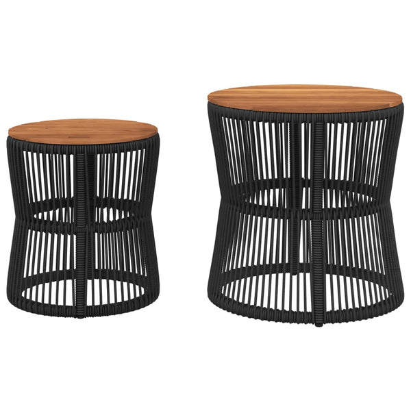 Schwarzer Hilte Beistelltisch (2-teilige Holzplatte Polyrattan)
