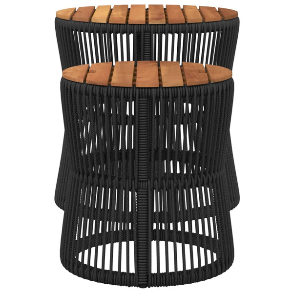 Schwarzer Hilte Beistelltisch (2-teilige Holzplatte Polyrattan)