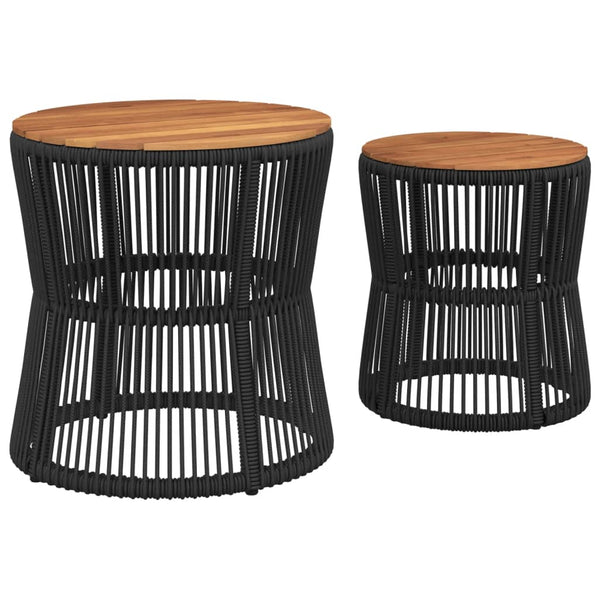 Schwarzer Hilte Beistelltisch (2-teilige Holzplatte Polyrattan)