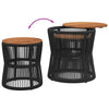 Schwarzer Hilte Beistelltisch (2-teilige Holzplatte Polyrattan)