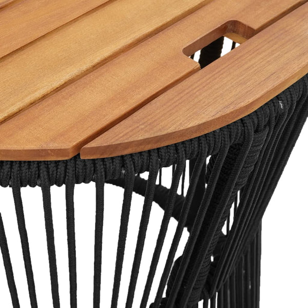Schwarzer Hilte Beistelltisch (2-teilige Holzplatte Polyrattan)